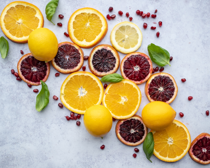 Cut open fruit on a table