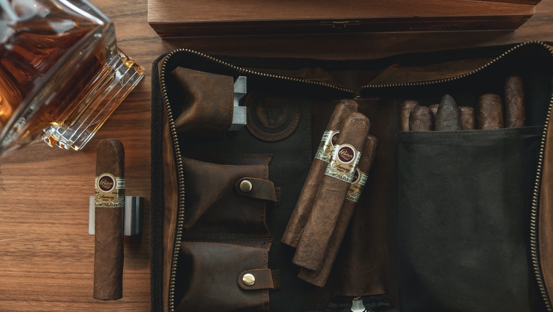 cigar collection in a leather case