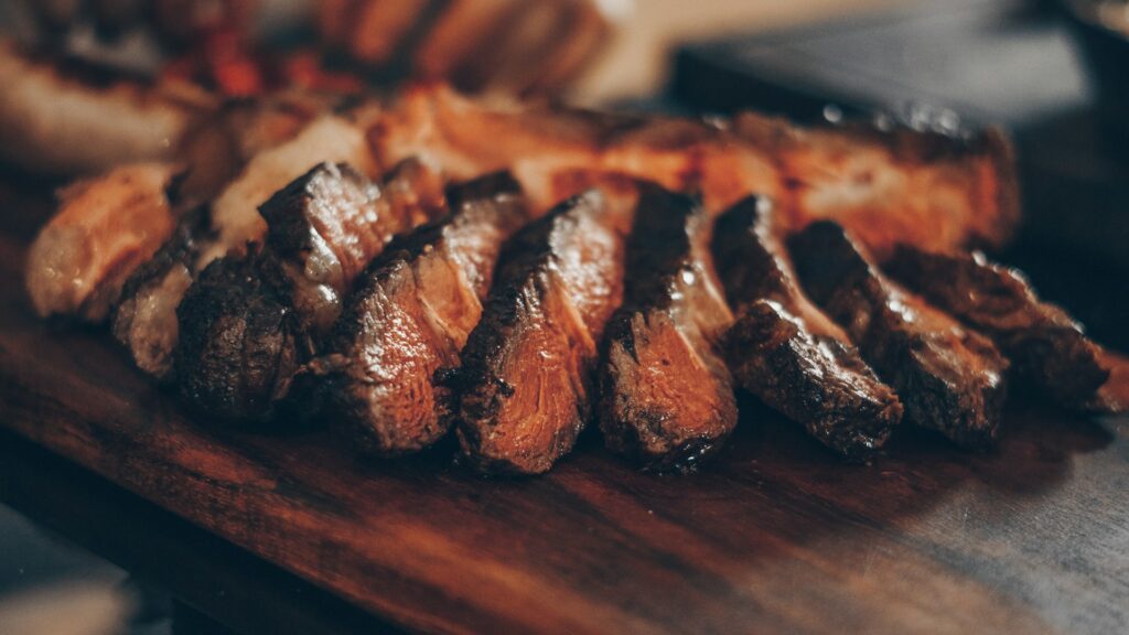 Barbecued and sliced steak