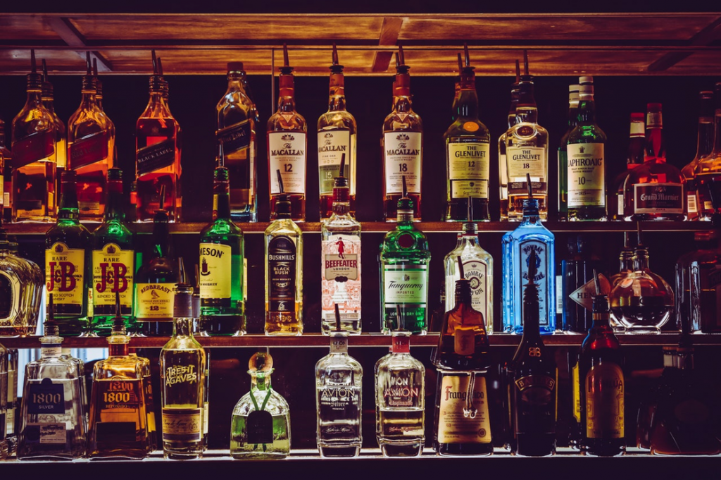 Selection of whisky bottles in a bar