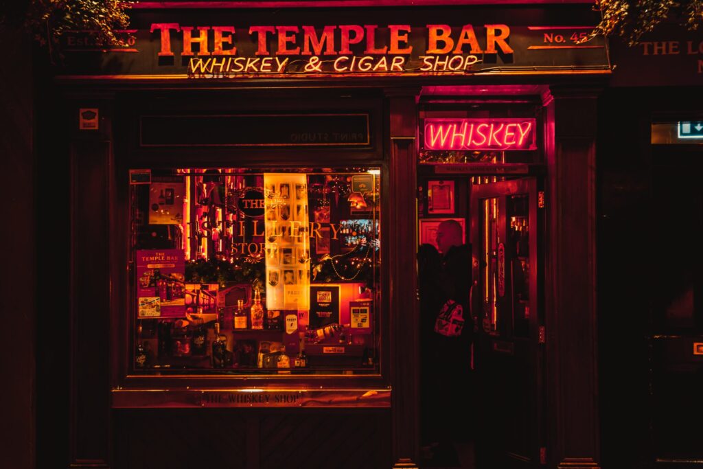 A cigar and whiskey shop