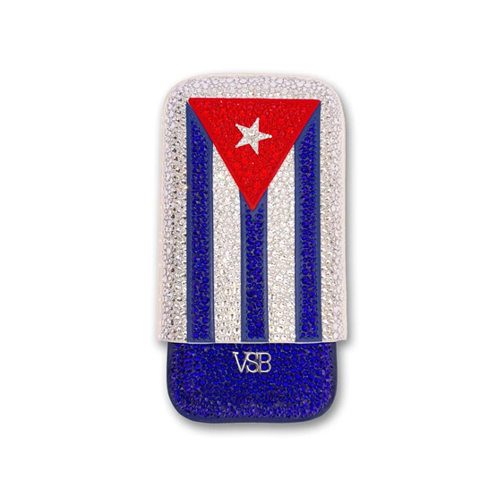 VSB Swarovski Crystal Cuban Flag Cigar Case - 3 Robusto