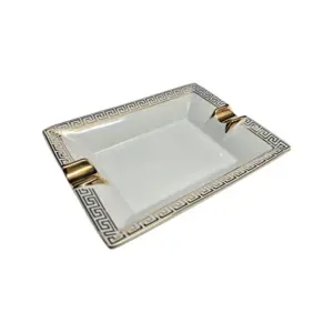 Ceramic Ashtray White with Gold Patterns