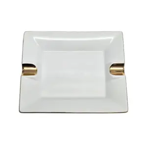 BLD Ceramic Ashtray 2 Rest - White and Gold Edging