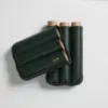 Bosquet Paris Fluted Forest Green Grained Calf Leather Cigar Case - 3 Cigars