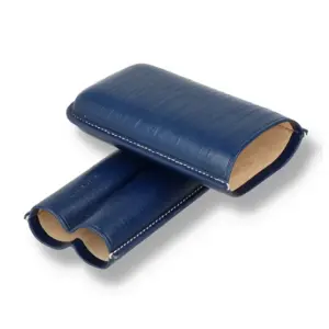 Jemar Blue Leather Cigar Case - 2 Robusto