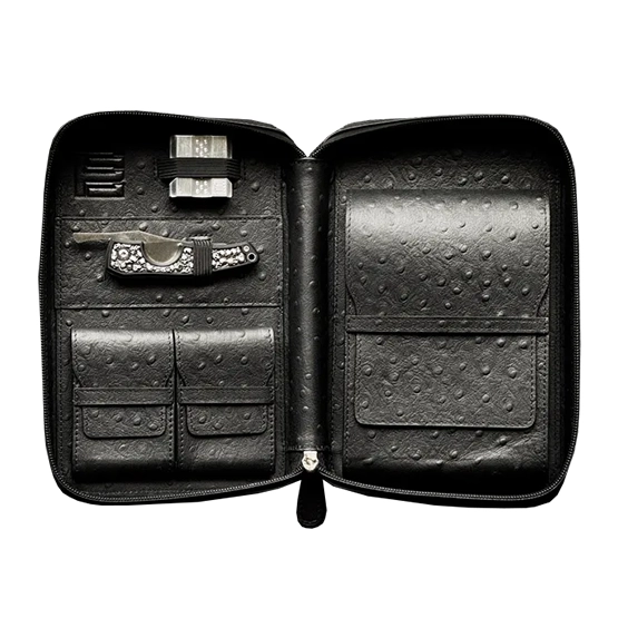 Project Carbon Matte Ostrich Exotic Leather Travel Case - 5 Cigars - Image 2