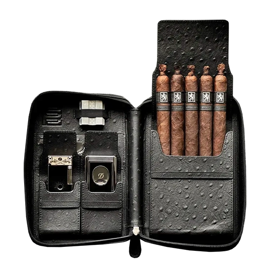 Project Carbon Matte Ostrich Exotic Leather Travel Case - 5 Cigars - Image 3