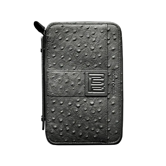 Project Carbon Matte Ostrich Exotic Leather Travel Case - 5 Cigars