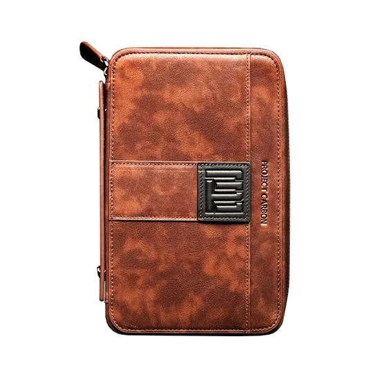 Project Carbon Saddle Chestnut Leather Travel Case - 5 Cigars