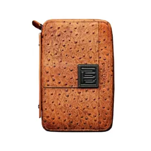 Project Carbon Tan Ostrich Exotic Leather Travel Case - 5 Cigars
