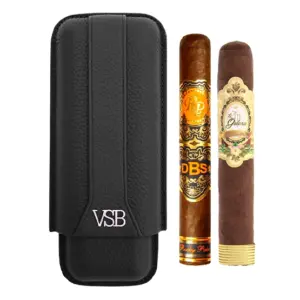 VSB Black 2 Finger Leather Case with Rocky Patel DBS Robusto and La Galera Corojo Robusto Christmas Cigar Deal