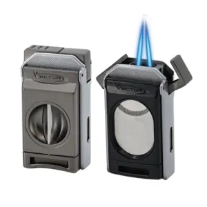 Vector Switch Double Jet Flame Lighter & Cutter - Chrome/Satin