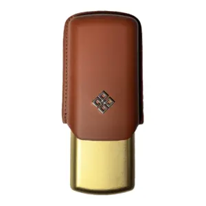 Alestimo Brown and Gold Leather and Metal Cigar Case - 2 Toro