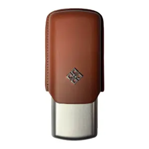 Alestimo Brown and Silver Leather and Metal Cigar Case - 2 Toro